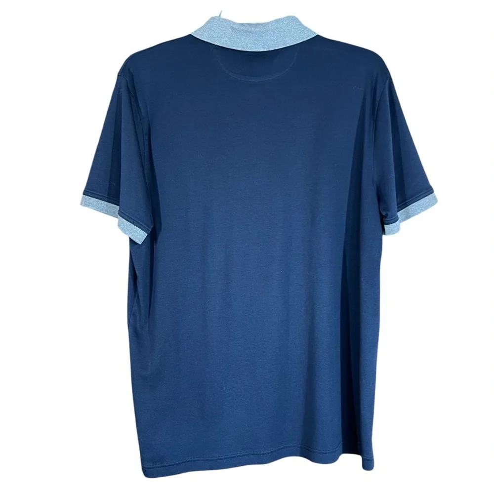 Banana Republic Luxury Touch Polo Blue Gray Trim Short Sleeve Shirt Size L